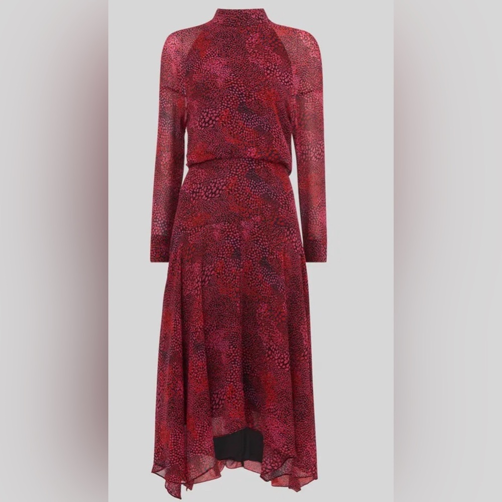 Whistles Red & Pink Printed Long-Sleeve Midi Dress